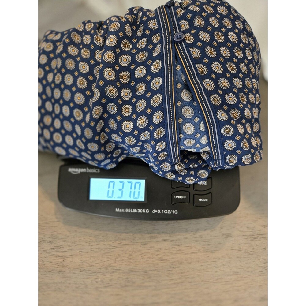 Max Studio Size L Blue Geo Print Smocked Waist V-Neck Long Sleeve Blouse Top - Picture 12 of 12